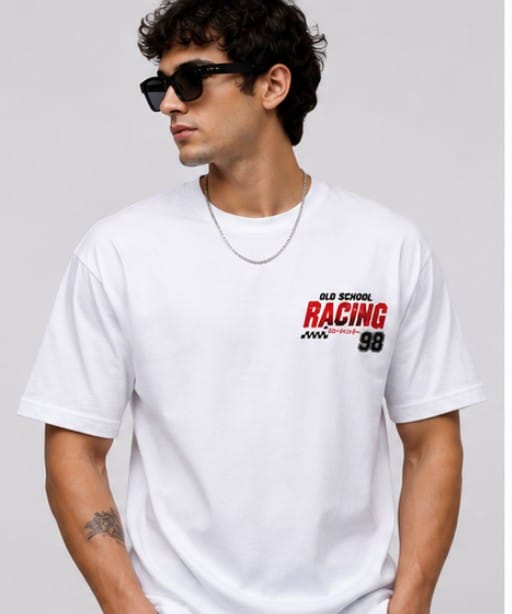WHITE RACING REGULAR FIT T-SHIRT