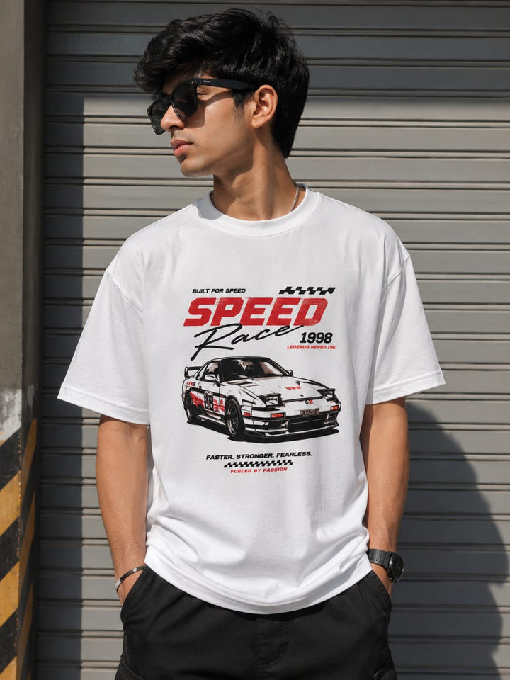 WHITE RACING REGULAR FIT T-SHIRT