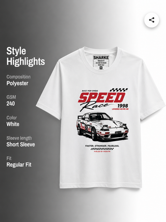 WHITE RACING REGULAR FIT T-SHIRT